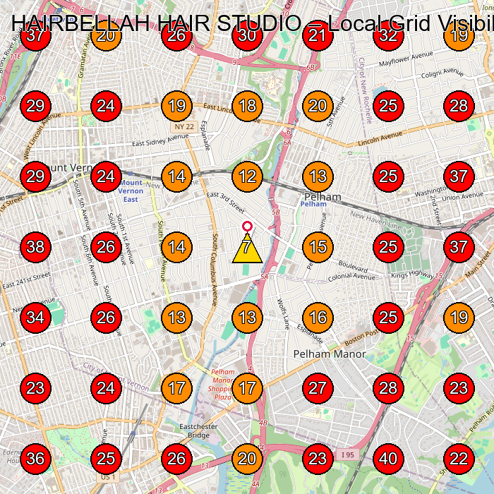HAIRBELLAH HAIR STUDIO GeoGrid visibility map for Hair Salon in New Rochelle